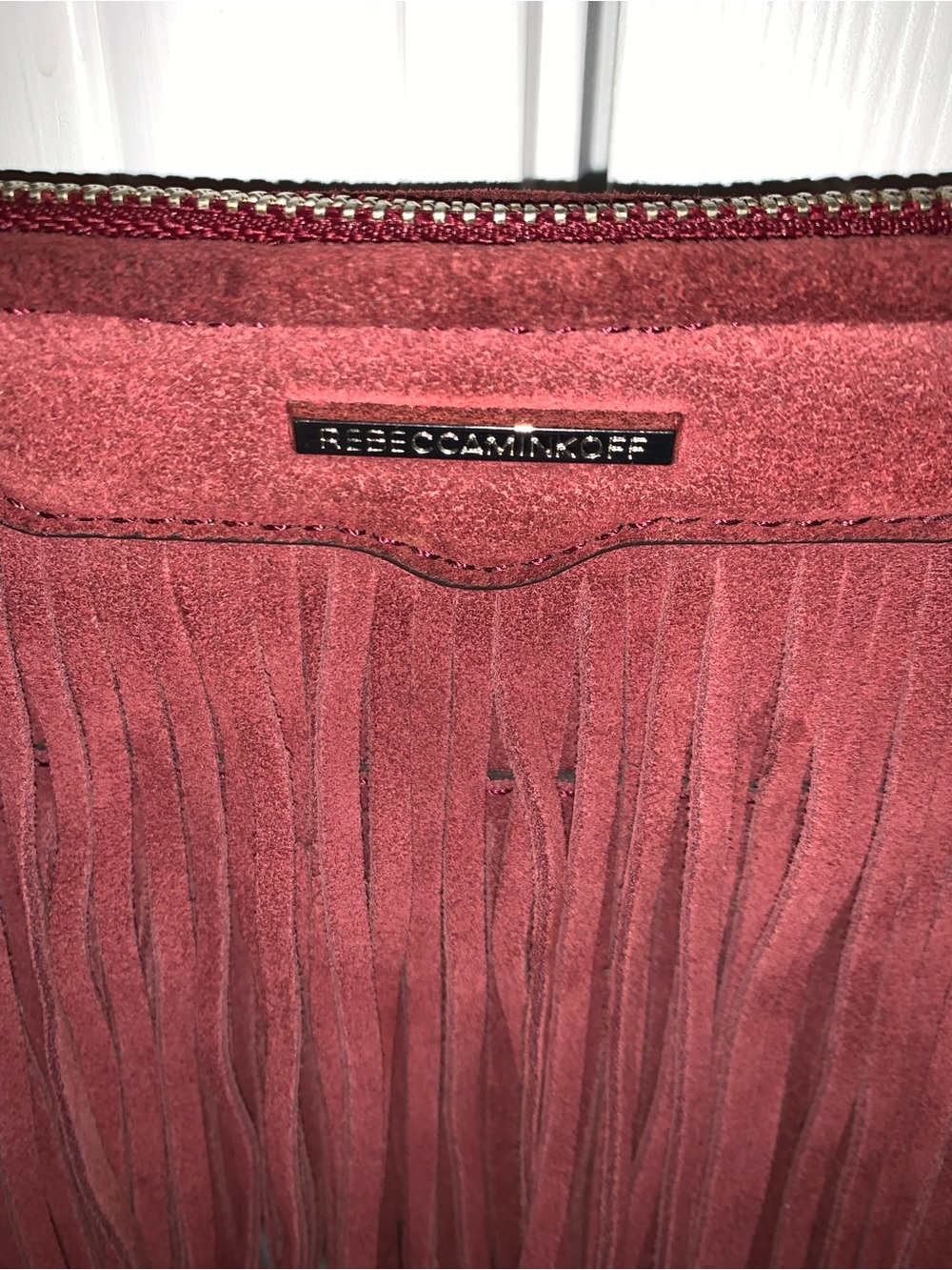 Burgundy, suede leather, Rebecca Minkoff  beautiful crossbody clutch - Picture 5 of 13